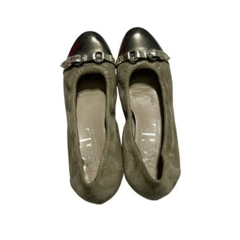 AGL Attilio Giusti Leombruni Ballet Flat Leather‎ Cap Toe Buckle Gray Size 36